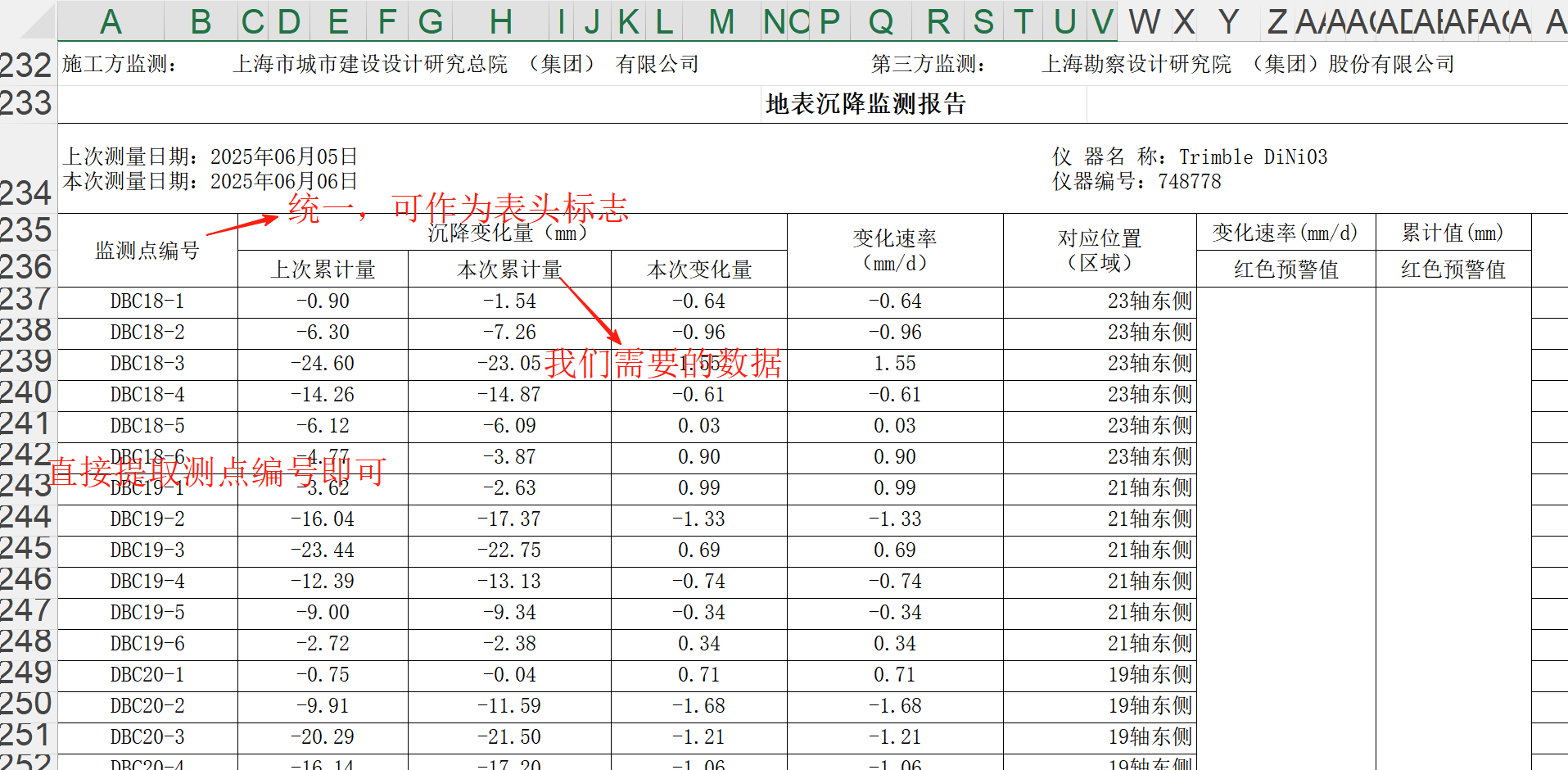 地表沉降数据储存方式
