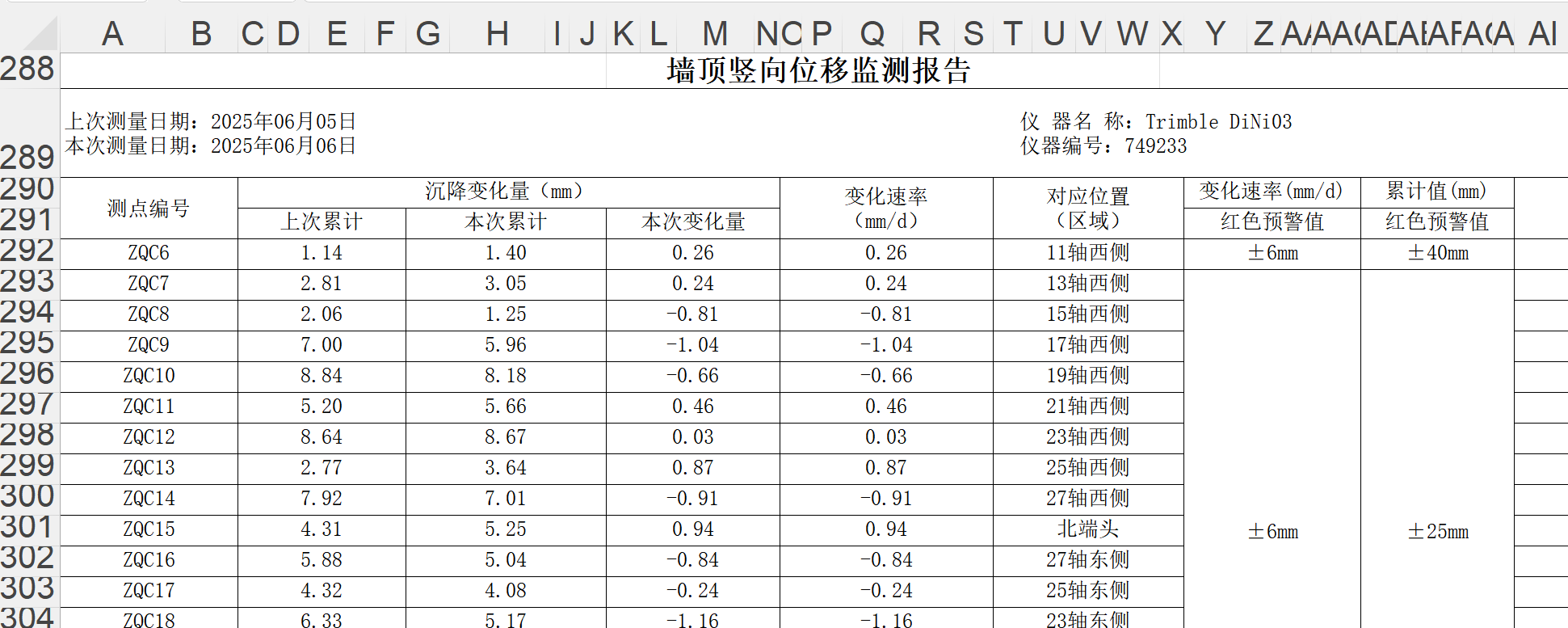 墙顶竖向位移储存方式